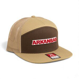 Arkansas Razorbacks ARKANSAS Red 3D Snapback Seven-Panel Trucker Hat- Brown/ Tan